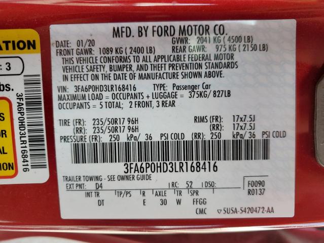 2020 FORD FUSION SE - 3FA6P0HD3LR168416