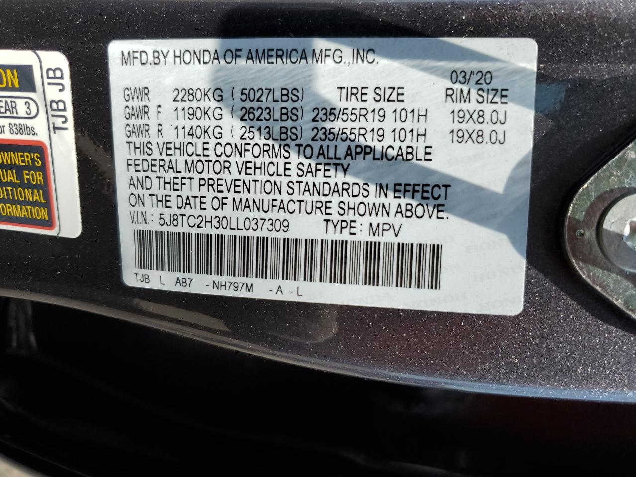 5J8TC2H30LL037309 2020 Acura Rdx