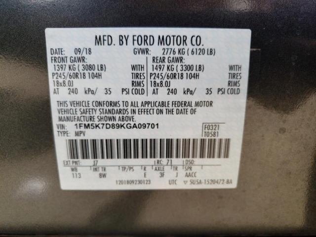 1FM5K7D89KGA09701 Ford EXPLORER XLT