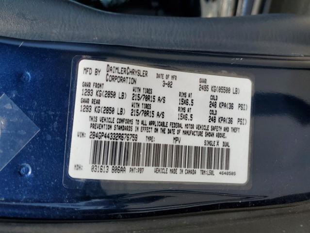 2002 Dodge Grand Caravan Sport VIN: 2B4GP44332R676759 Lot: 52624253