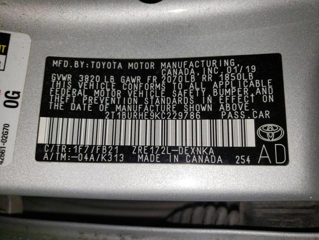 2T1BURHE9KC229786 Toyota COROLLA L