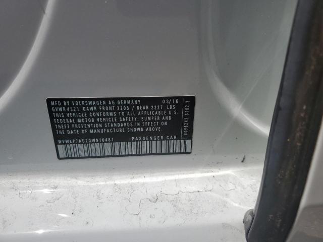 2016 VOLKSWAGEN E-GOLF SE WVWKP7AU2GW910481