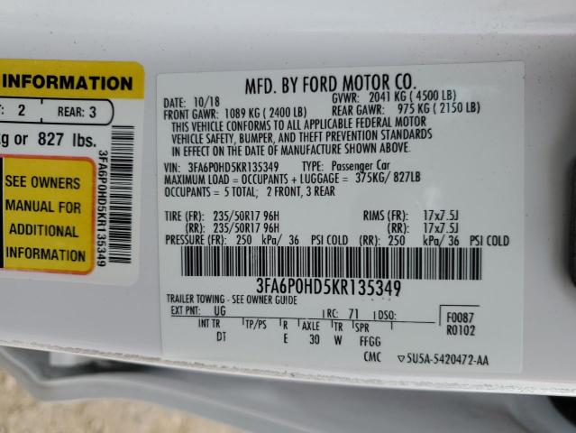 3FA6P0HD5KR135349 2019 FORD FUSION, photo no. 12