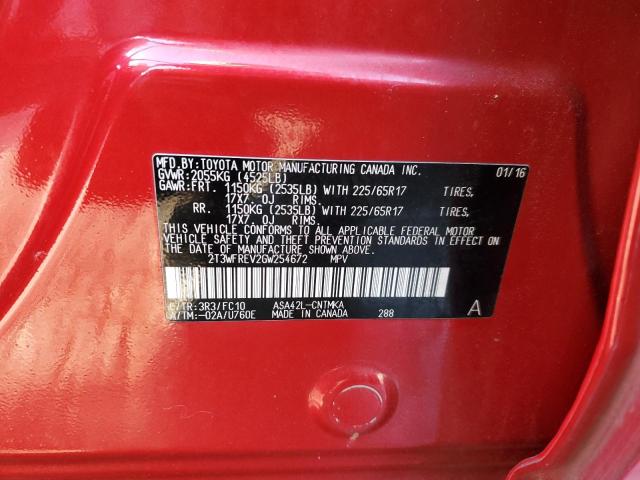2T3WFREV2GW254672 Toyota Rav4 Xle