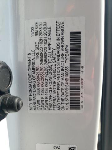2022 HONDA PILOT SPOR 5FNYF6H34NB100355