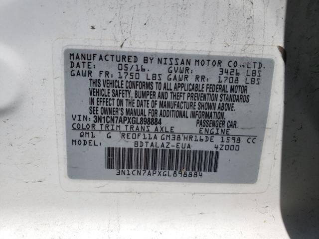 3N1CN7APXGL898884 Nissan VERSA S