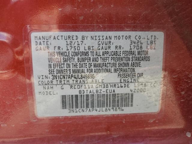 3N1CN7AP4JL849896 Nissan VERSA S