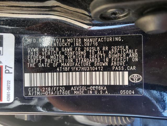 2017 TOYOTA CAMRY 4C 4T1BF1FK7HU310412
