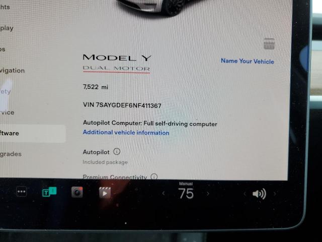 7SAYGDEF6NF411367 Tesla Model Y