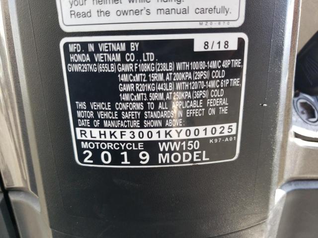 2019 HONDA WW150 RLHKF3001KY001025