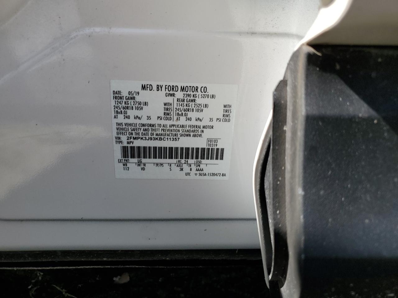 2FMPK3J93KBC11357 FORD EDGE 2019