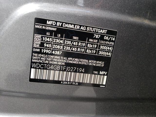 WDCTG4GB1FJ027194 Mercedes-Benz Gla 250 4matic