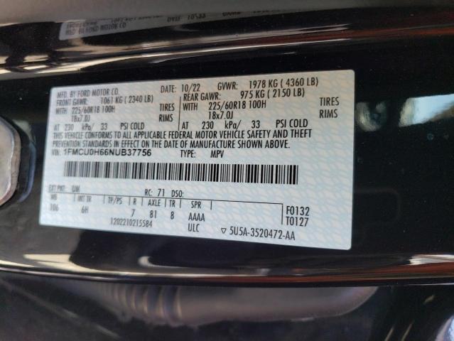 1FMCU0H66NUB37756 Ford ESCAPE SEL