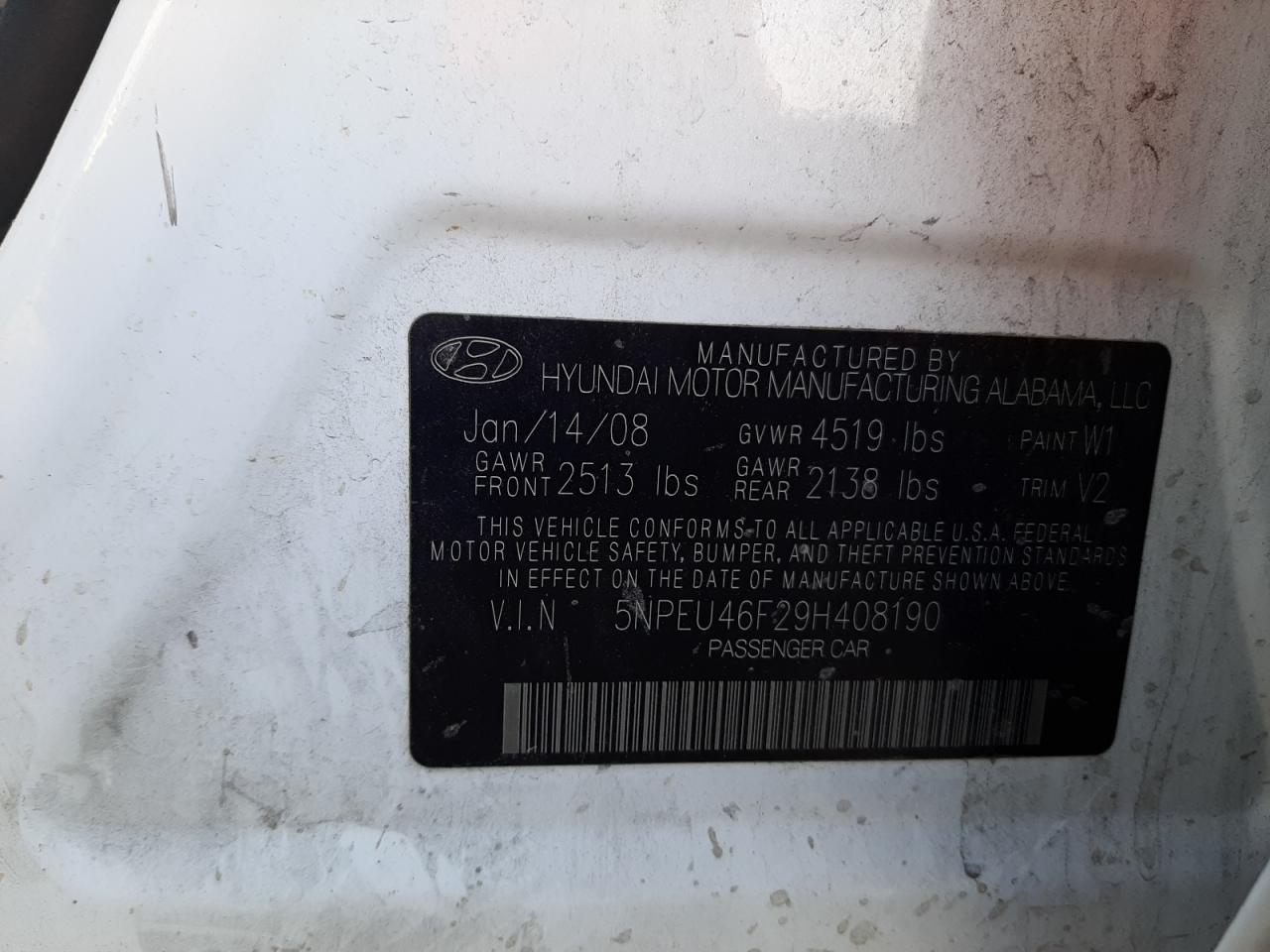 5NPEU46F29H408190 2009 Hyundai Sonata Se