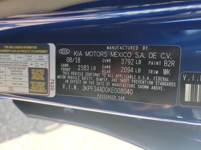 3KPF34AD0KE008040 KIA Forte Gt Line