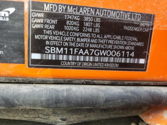 2016 MCLAREN AUTOMOTIVE 650S SPIDE SBM11FAA7GW006114