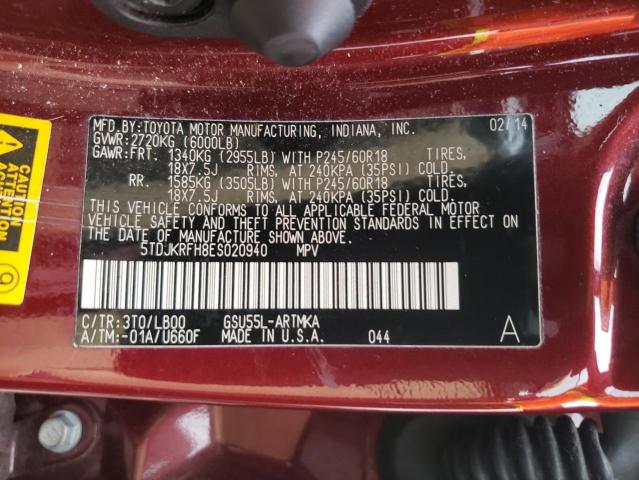 5TDJKRFH8ES020940 Toyota Highlander Xle