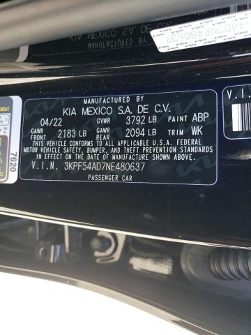 3KPF54AD7NE480637 KIA Forte Gt Line