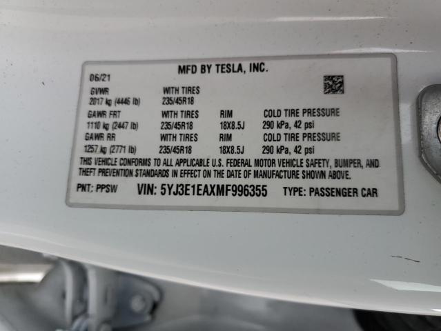 5YJ3E1EAXMF996355 Tesla MODEL 3