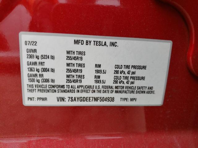 Tesla Model Y 2022 7SAYGDEE7NF504938 Image 13