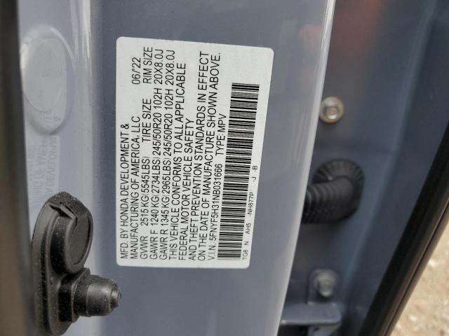 2022 HONDA PILOT SPOR - 5FNYF5H31NB031666