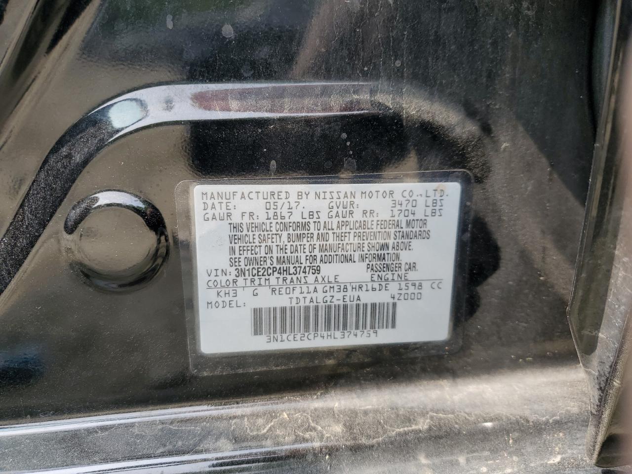 3N1CE2CP4HL374759 NISSAN VERSA 2017