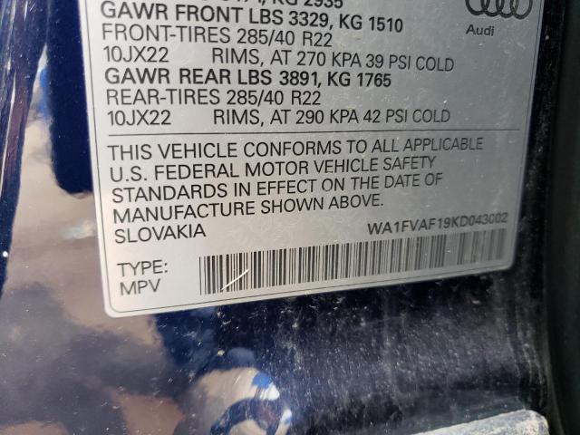 2019 AUDI Q8 PRESTIG WA1FVAF19KD043002