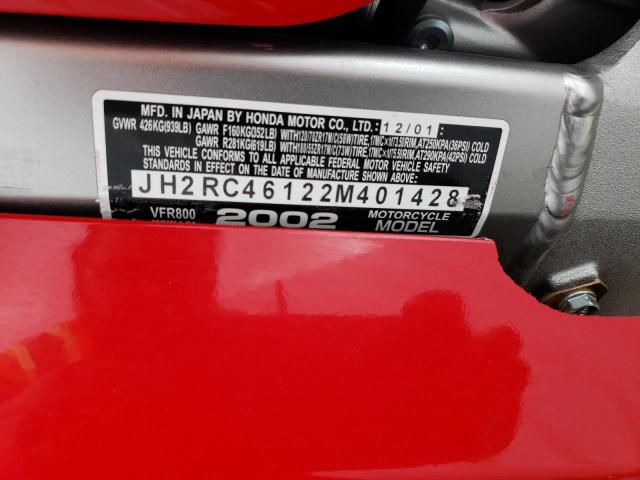 2002 HONDA VFR800 JH2RC46122M401428