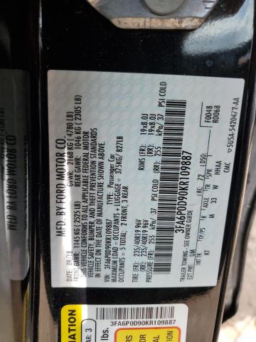 3FA6P0D90KR109887 Ford Fusion Titanium