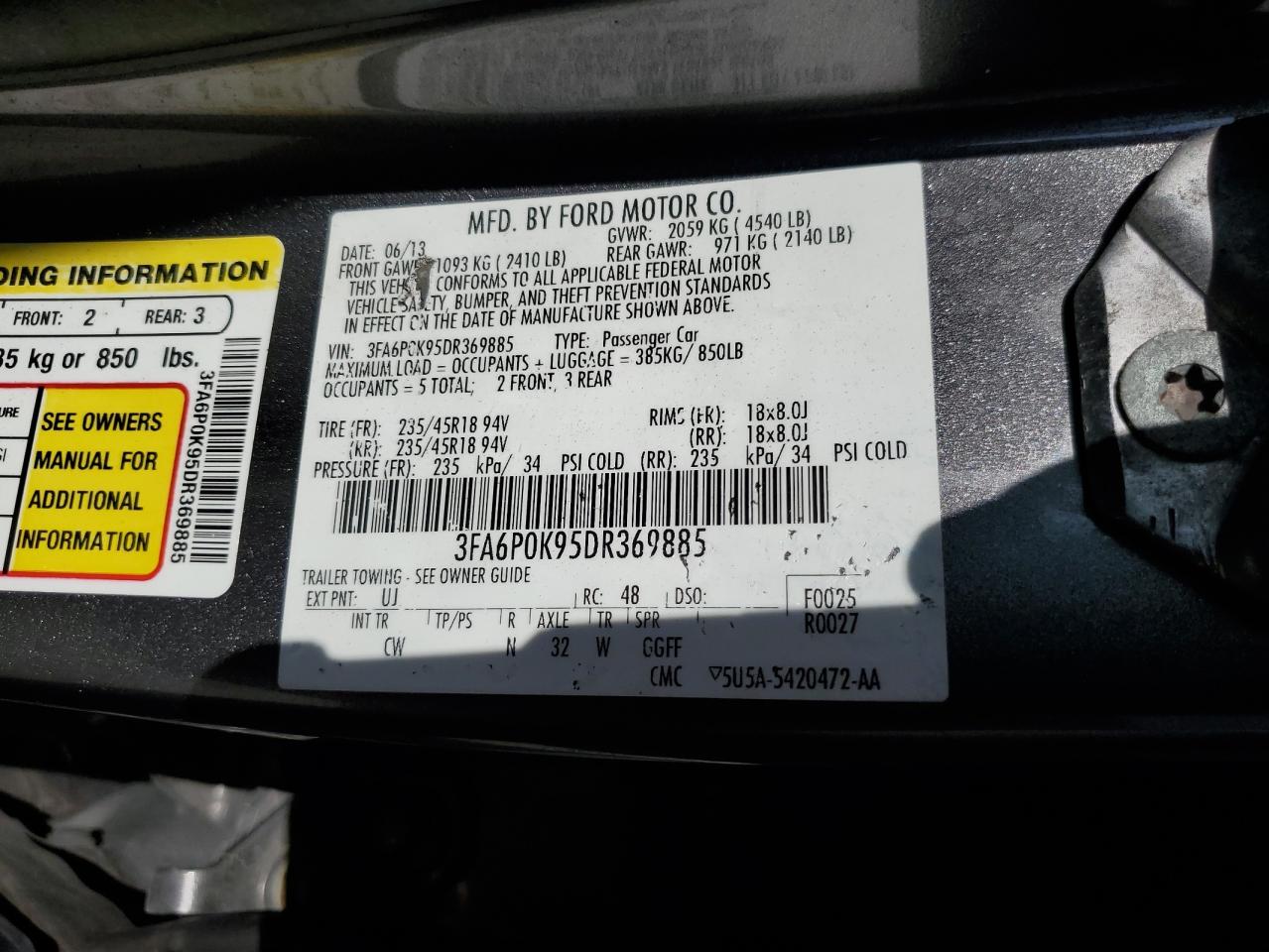 3FA6P0K95DR369885 2013 Ford Fusion Titanium