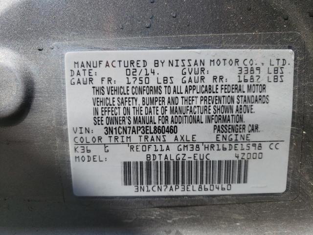 3N1CN7AP3EL860460 Nissan VERSA S