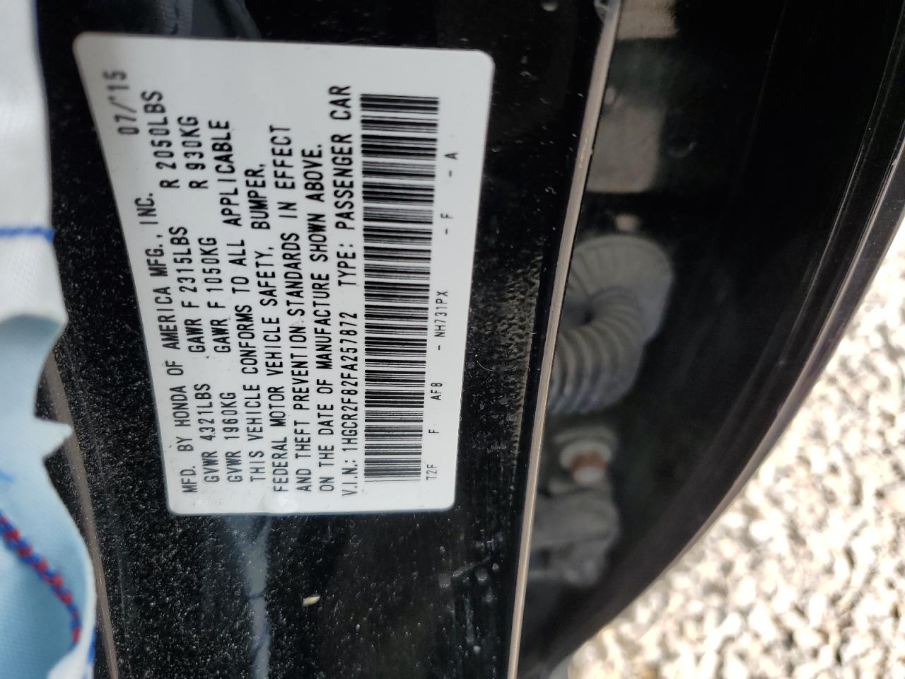 1HGCR2F82FA257872 2015 Honda Accord Exl