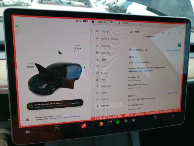 5YJ3E1EA9NF166287 Tesla MODEL 3