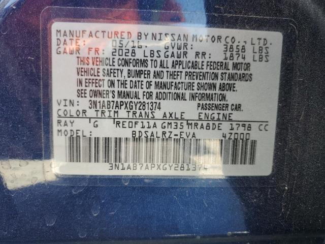 3N1AB7APXGY281374 Nissan SENTRA S