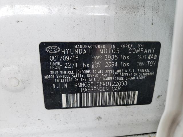 KMHC65LC8KU122093 Hyundai Ioniq BLUE 12