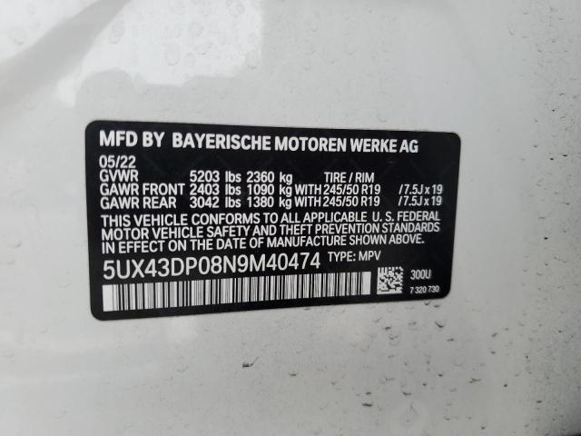 5UX43DP08N9M40474 BMW X3 Sdrive30i