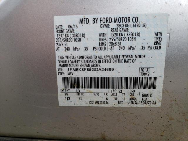 1FM5K8F85GGA34699 Ford Explorer Limited