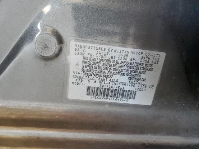 3N1CN7AP4GL843122 Nissan VERSA S
