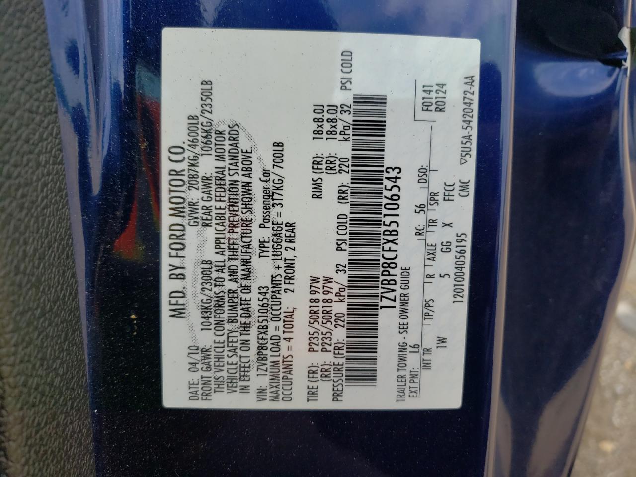 1ZVBP8CFXB5106543 2011 Ford Mustang Gt