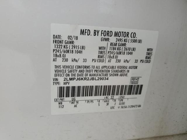 2018 LINCOLN MKX SELECT 2LMPJ6KR2JBL29034