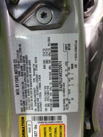 3FA6P0LU5KR220974 2019 FORD FUSION - Image 12