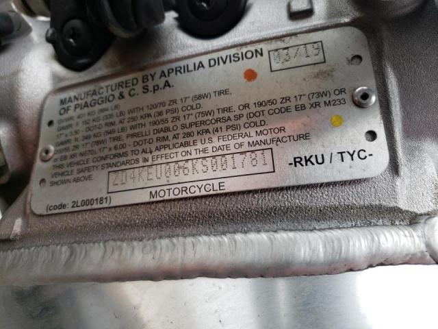 2019 APRILIA RSV4 RR ZD4KEU006KS001781