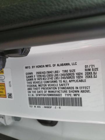 2021 HONDA PILOT BLAC - 5FNYF6H76MB056022