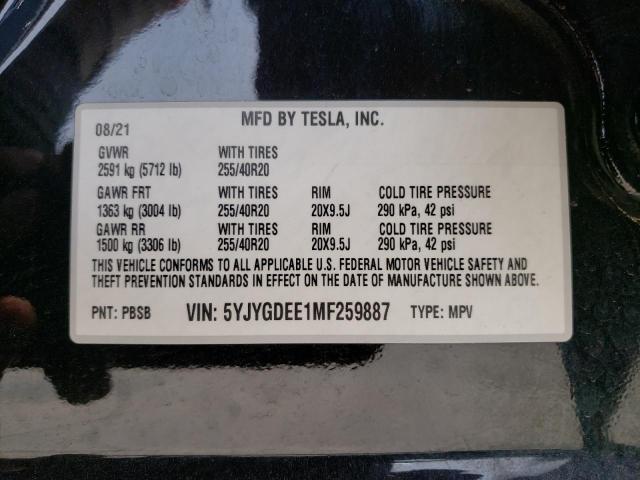 5YJYGDEE1MF259887 | 2021 TESLA MODEL Y