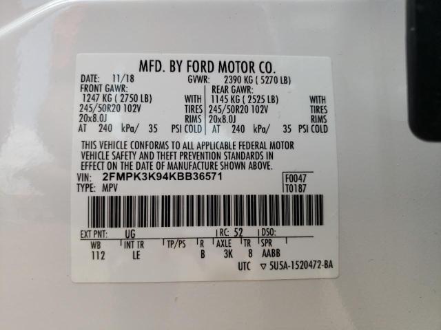 2FMPK3K94KBB36571 2019 FORD EDGE, photo no. 13