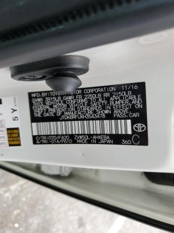 JTDKBRFUXH3543478 Toyota PRIUS