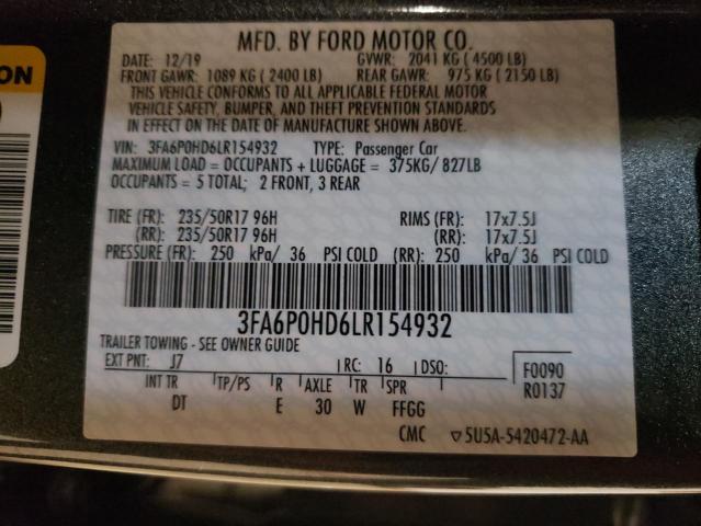 3FA6P0HD6LR154932 2020 FORD FUSION, photo no. 12