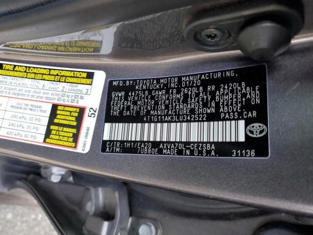 4T1G11AK3LU342522 | 2020 TOYOTA CAMRY SE