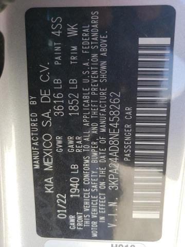 3KPA24AD8NE458262 KIA RIO LX