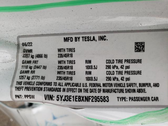 5YJ3E1EBXNF295583 Tesla MODEL 3